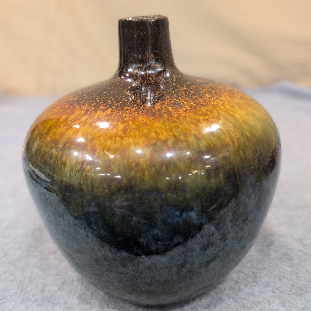 Unattributed Studio Pottery Vase Hand Thrown Stoneware Brown Blue Drip Glaze - Picture 4 of 7